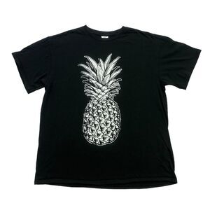 Pineapple Skull Shirt Mens Large L Black White Short Sleeve Cotton Crew Neck